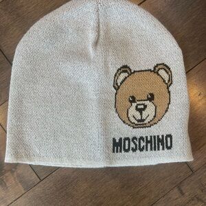 Moschino Cream and Brown Bear Knit Hat